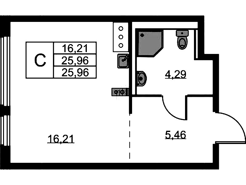 Квартира студия 25.96 м², 4/11 эт., ЖК «Новое Колпино»